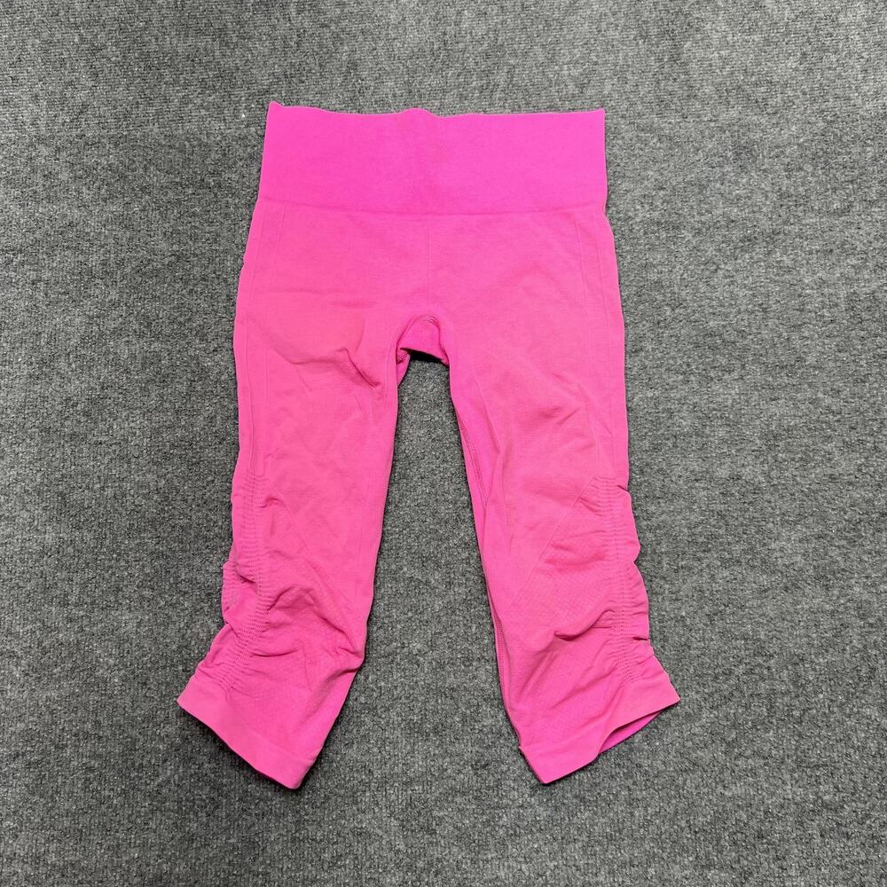 Lululemon Leggings Womens 6 Pink High Rise Capri Ruched Sides Yoga Gym Running